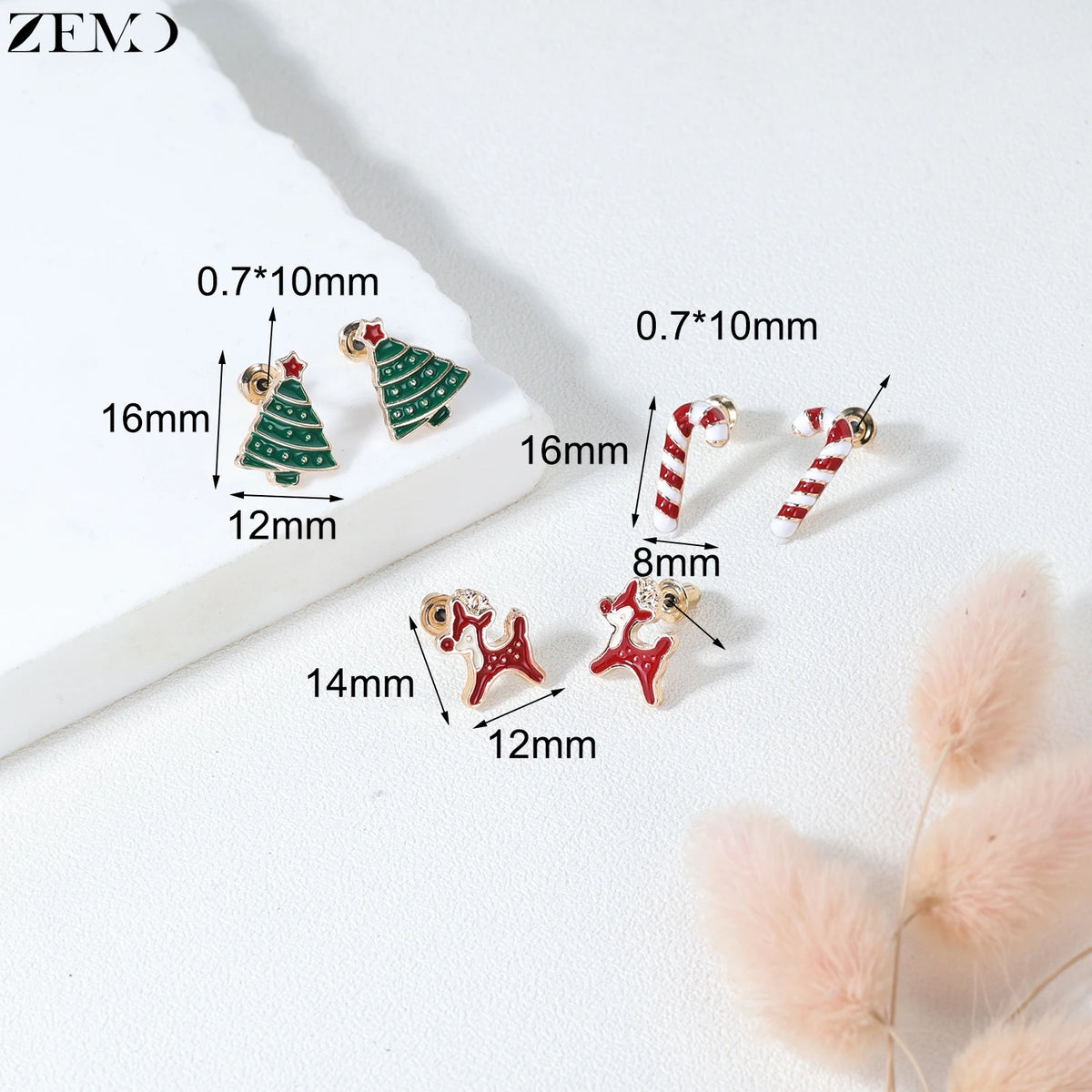 ZEMO 3-6pairs/lot Christmas Series Earring Set Women Men Cute Deer Stud Earrings Candy Cane Snowflake Ear Helix Tragus Piercings