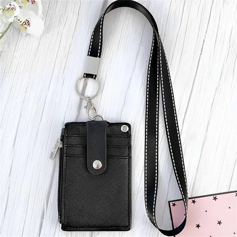 Women Men Purses Bags Solid Color 5-Card Slot Hanging Rope Card Holder Purse