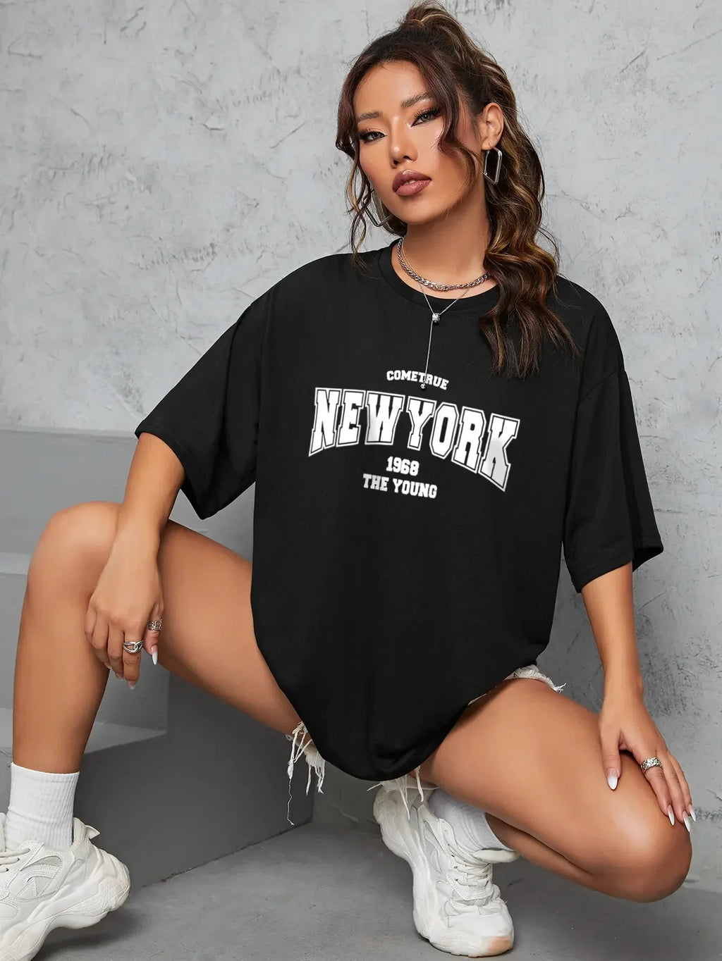 Women's Graphic Letter Print T-Shirt – Oversized Short Sleeve Tee