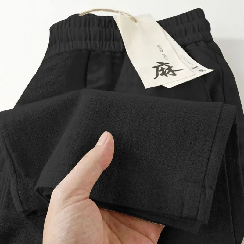 Women's Linen Wide-Leg Trousers – High Waist Casual Summer Pants