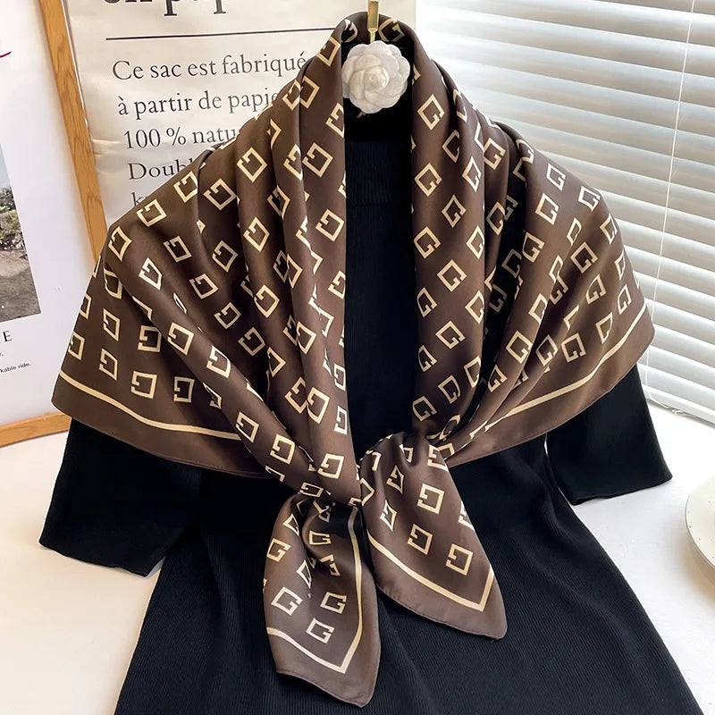 Women's Floral Silk Square Scarf – 90×90cm Headwrap & Hijab