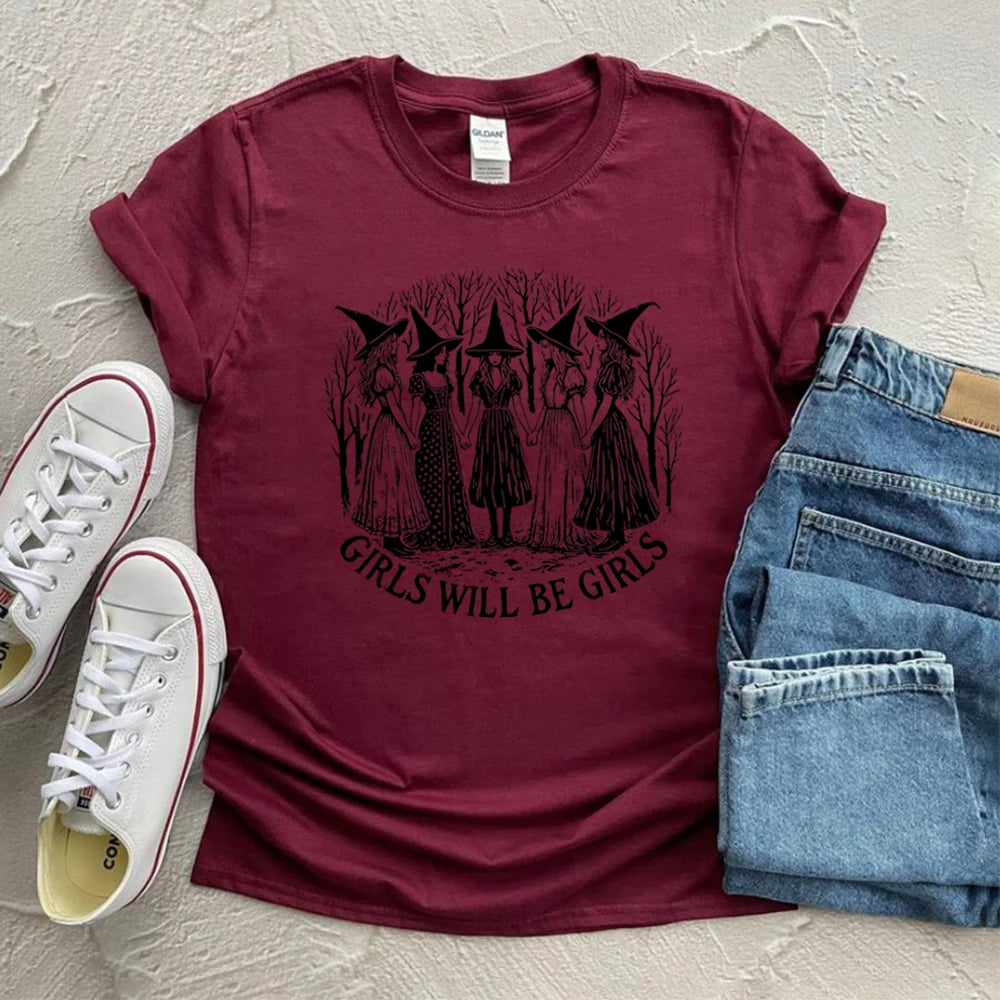 Halloween Witch T-Shirt | Girls Will Be Girls Witchy Vibes Tee