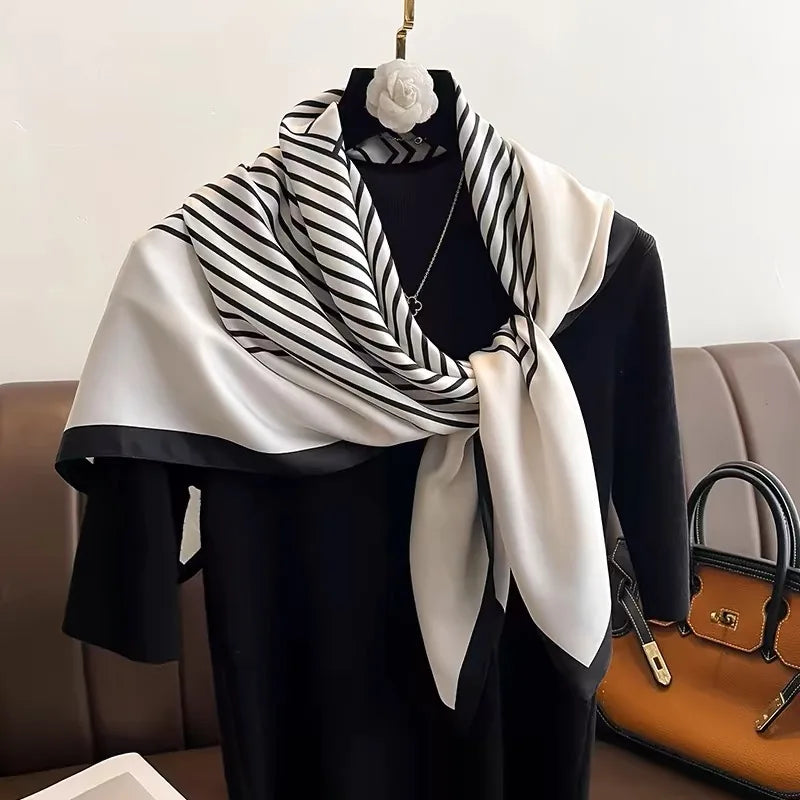 Women's Printed Square Silk Scarf – 90×90cm Headwrap & Bandana
