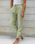 Women's Cotton Linen Casual Trousers – High Waist Elastic Waist Summer Pants