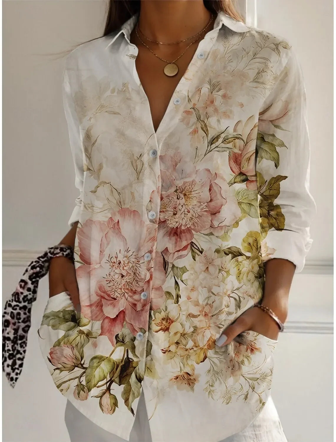 Women's casual floral blouse long sleeve button-down shirt 