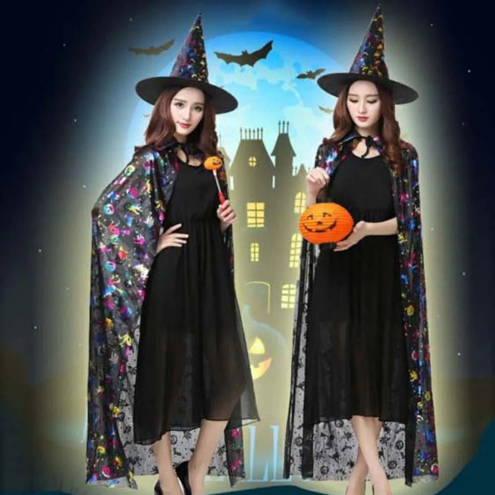 Halloween Witch Cloak & Hat Set | Pumpkin Bat Cosplay Costume