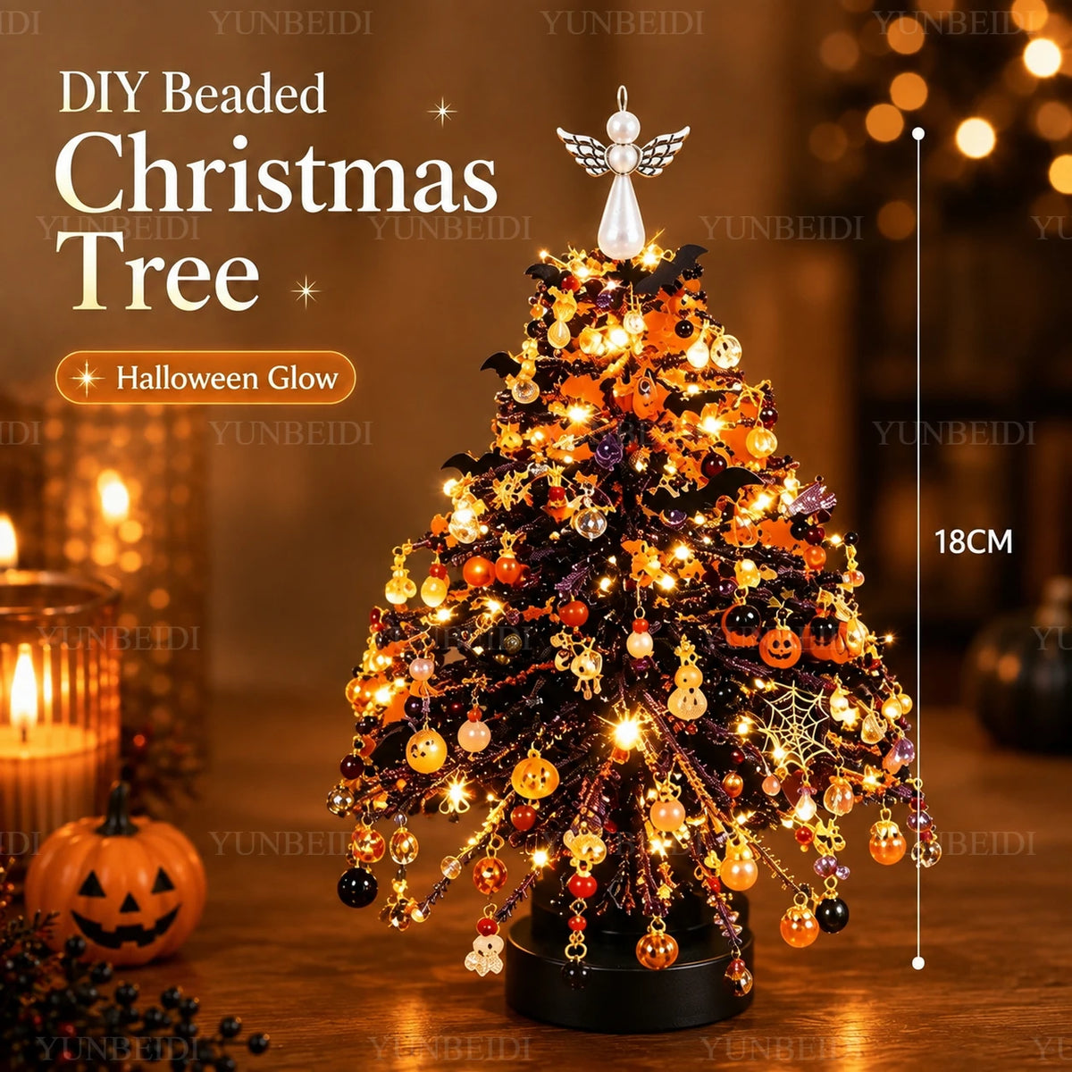 18cm DIY Beaded Christmas Tree Kit with LED Lights