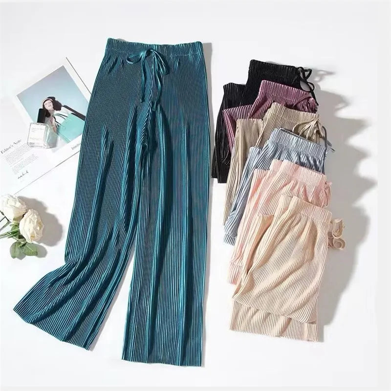 Wide Leg Pants for Women – Loose Fit Ice Silk Casual Cropped Trousers