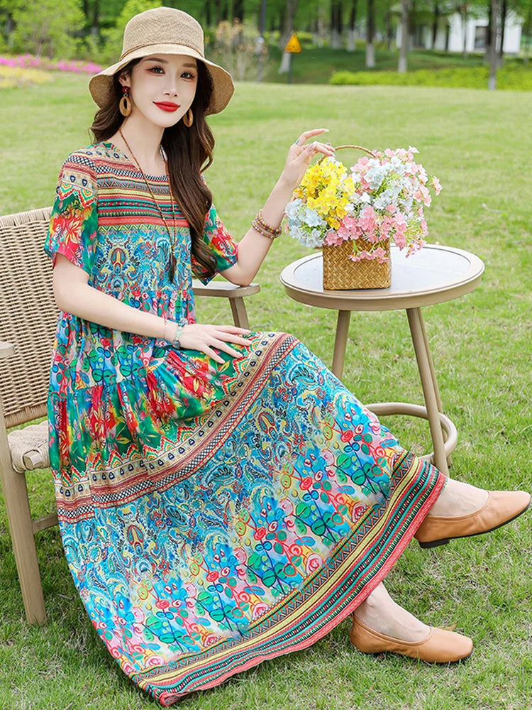 New Summer High-End Cotton Silk Dress Women's