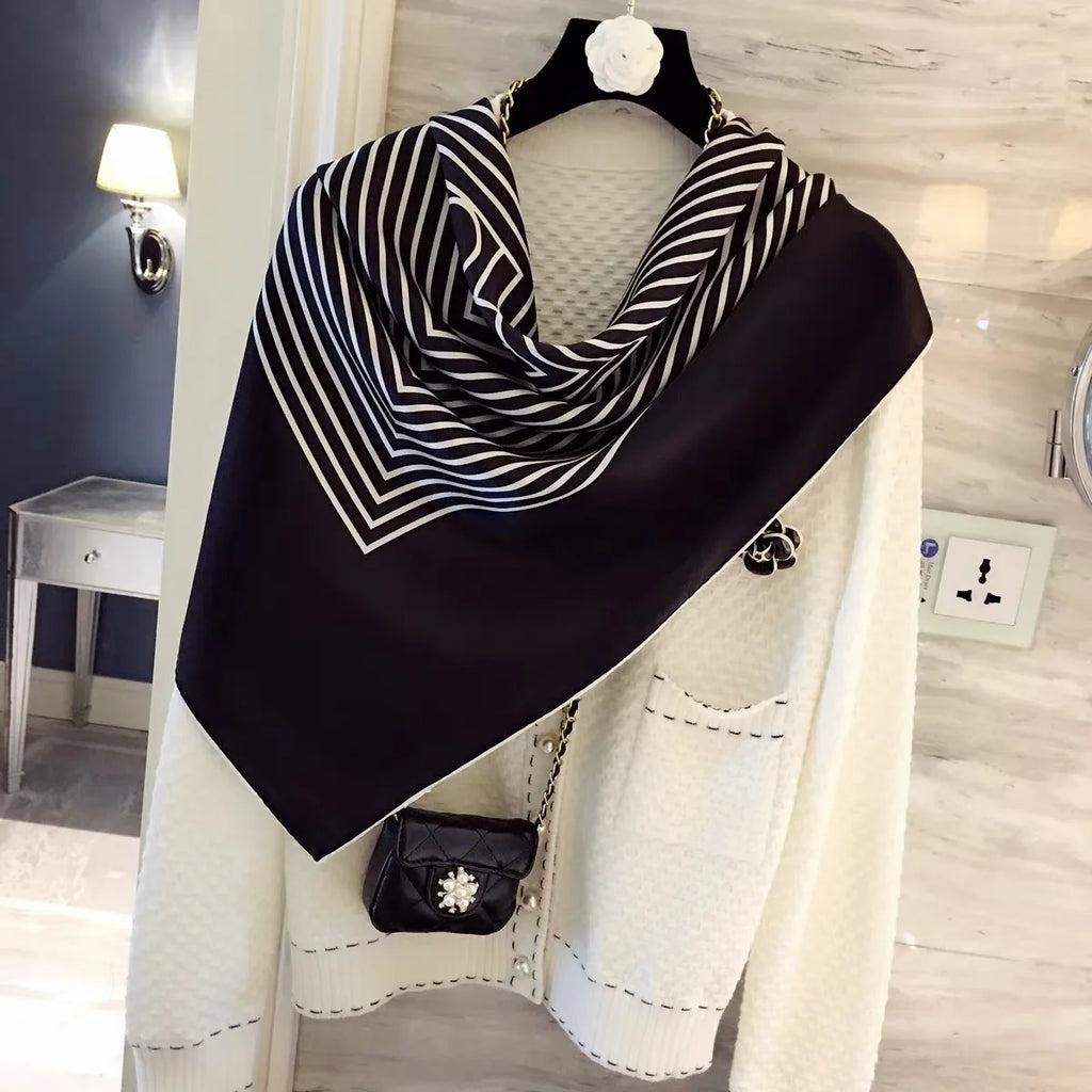 Women's Printed Square Silk Scarf – 90×90cm Headwrap & Bandana