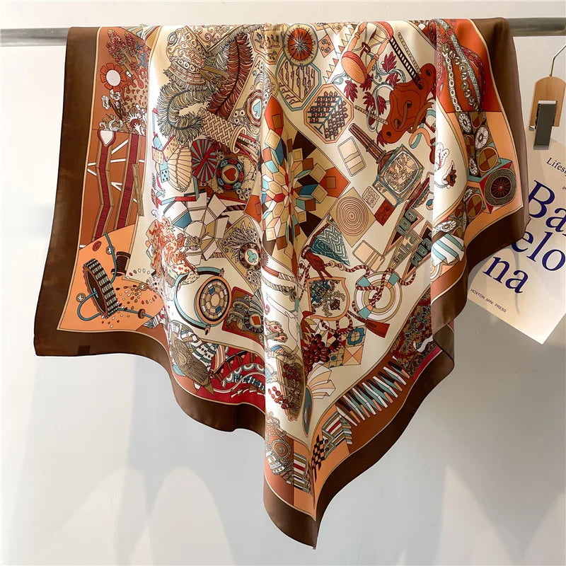 Women's Floral Silk Square Scarf – 90×90cm Headwrap & Hijab