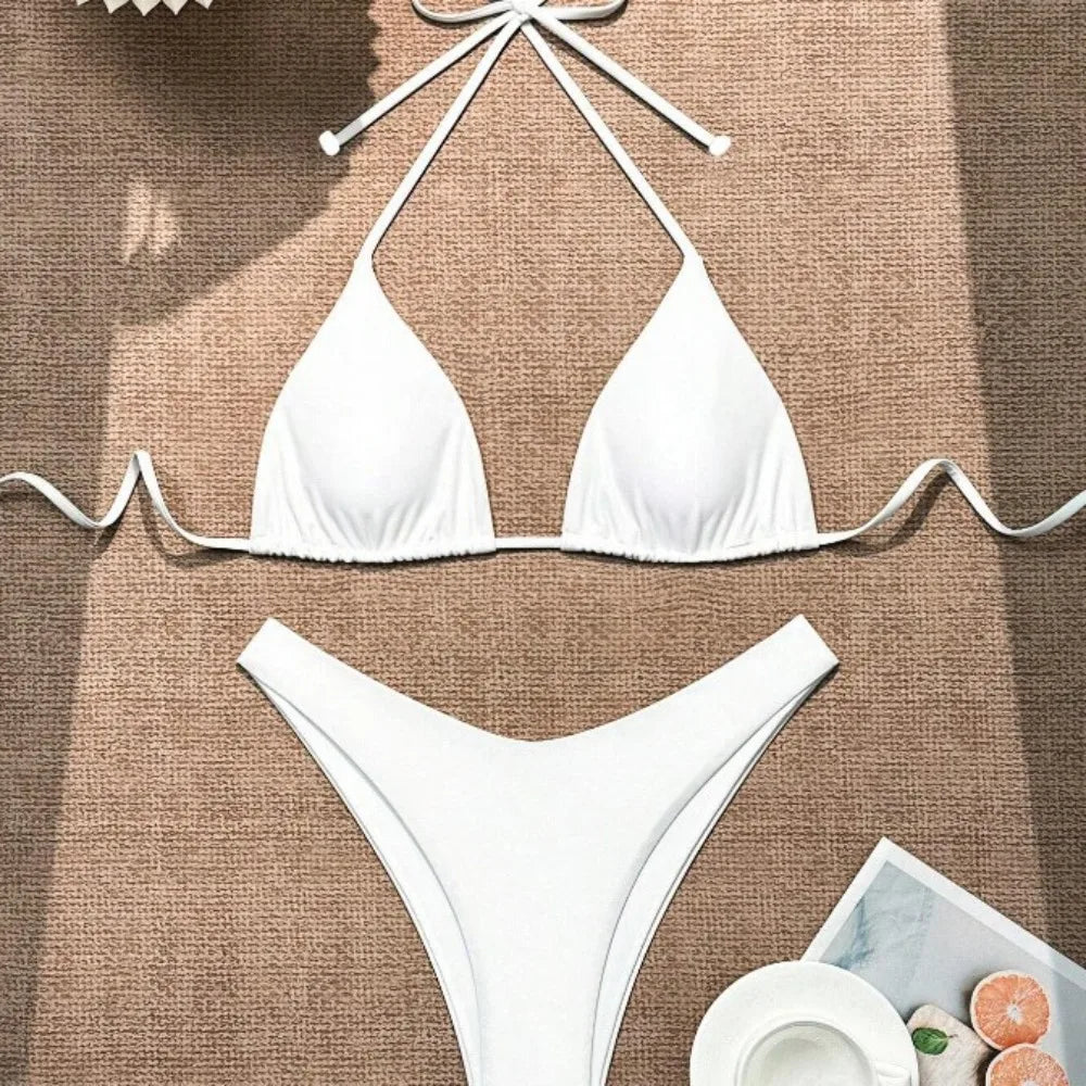 2Pcs/Set Fashion Summer Beach Bikini Brazilian Halter Women Swimsuit Bathing Suit Casual Swimwear Holiday
