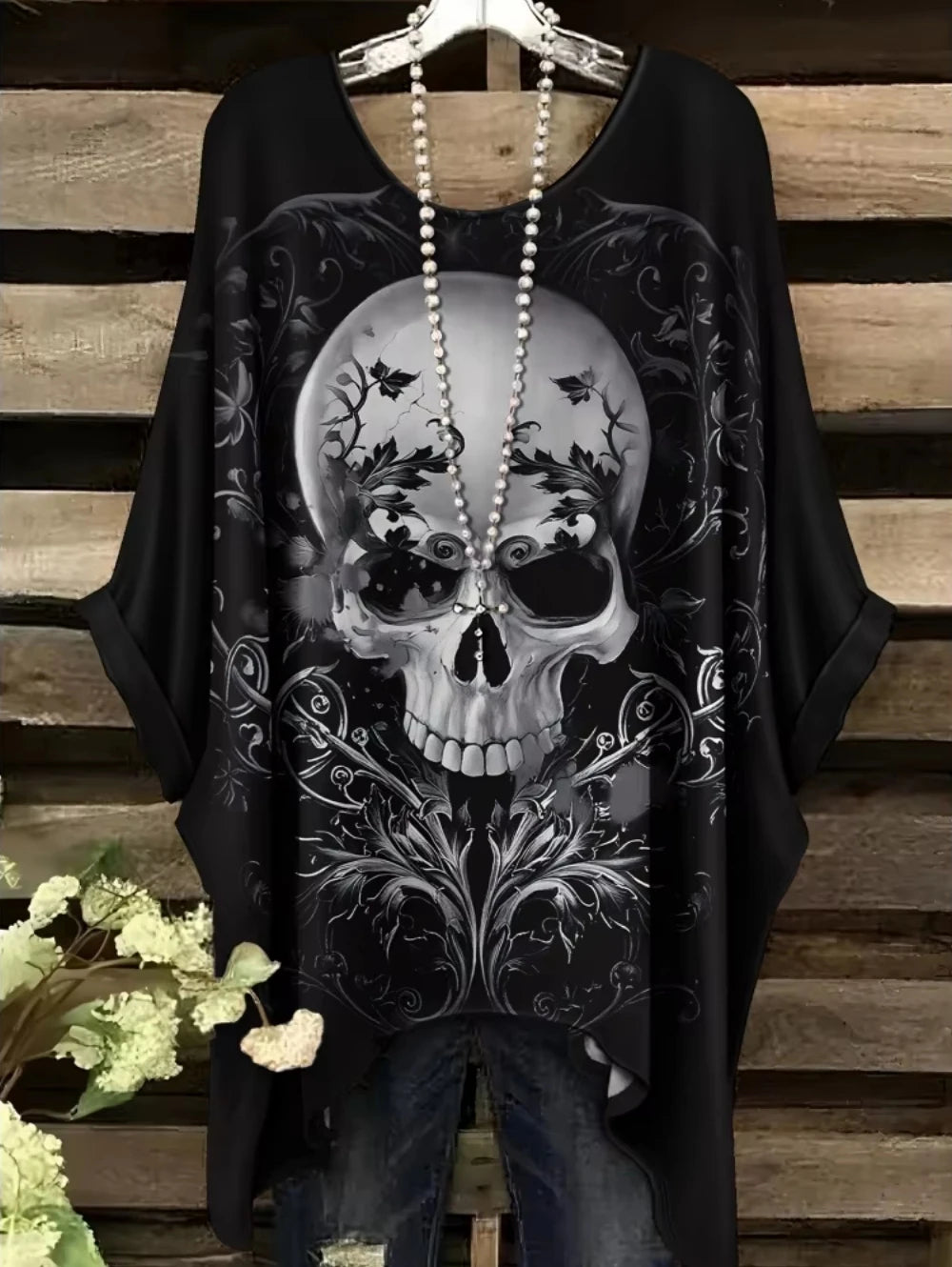 Women's Gothic Skull Print T-Shirt – Bohemian Oversized Y2K Top