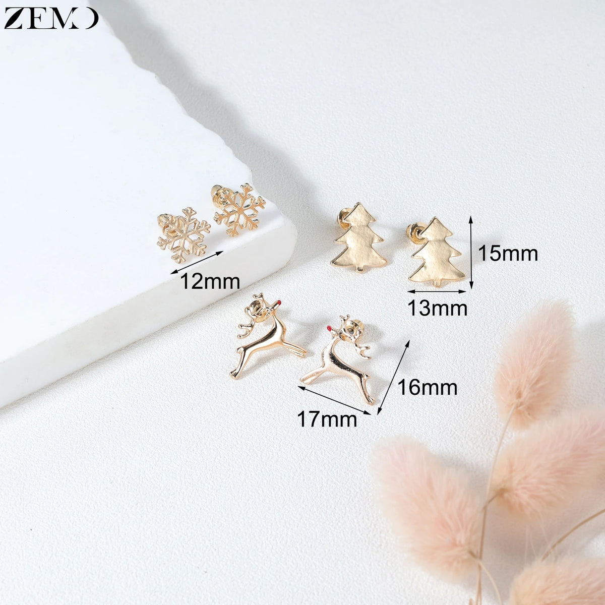 ZEMO 3-6pairs/lot Christmas Series Earring Set Women Men Cute Deer Stud Earrings Candy Cane Snowflake Ear Helix Tragus Piercings