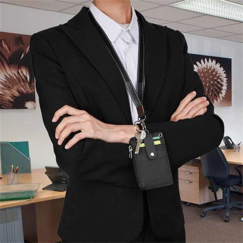 Women Men Purses Bags Solid Color 5-Card Slot Hanging Rope Card Holder Purse