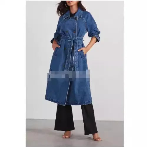 Women's washed denim trench coat – long casual jacket UK