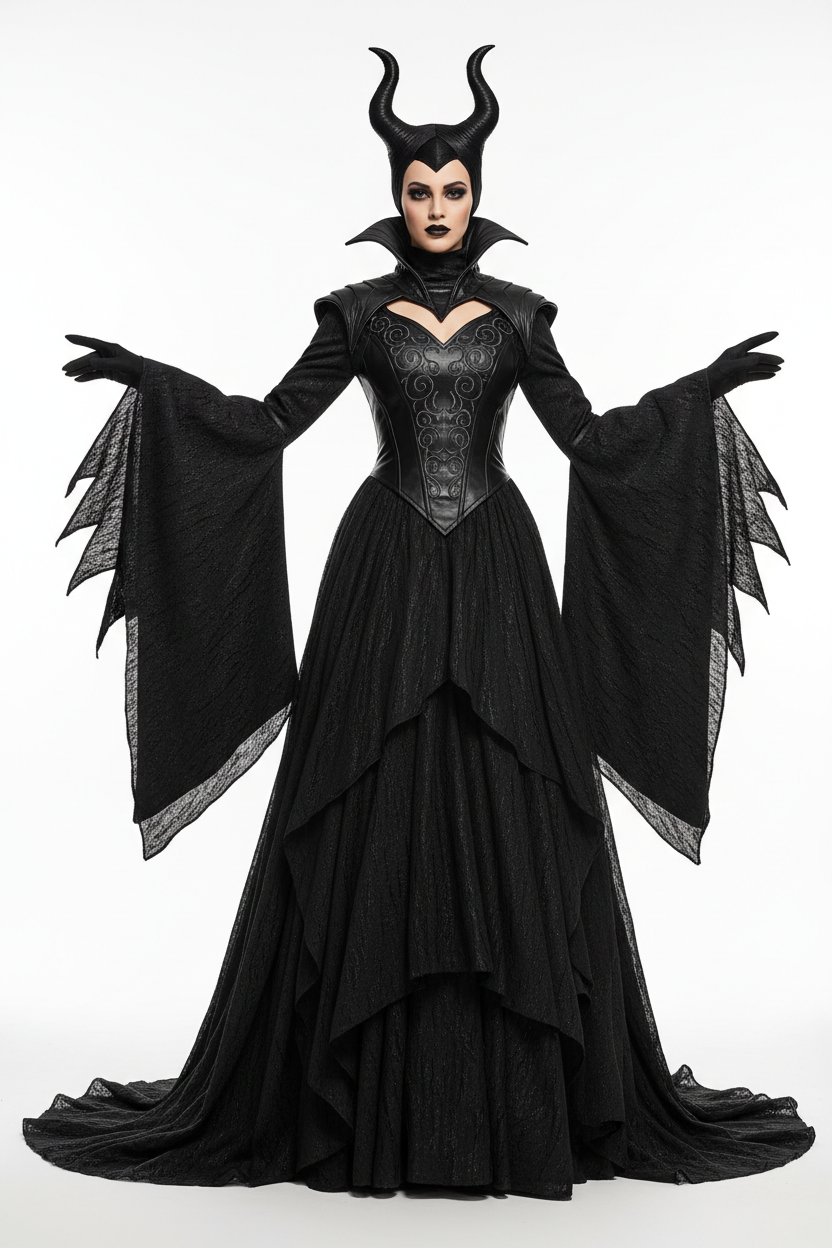 Maleficent Halloween costume dress - black gothic gown with horns headpiece