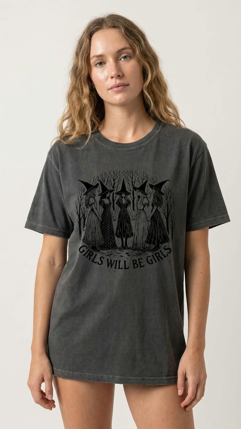 Halloween Witch T-Shirt | Girls Will Be Girls Witchy Vibes Tee