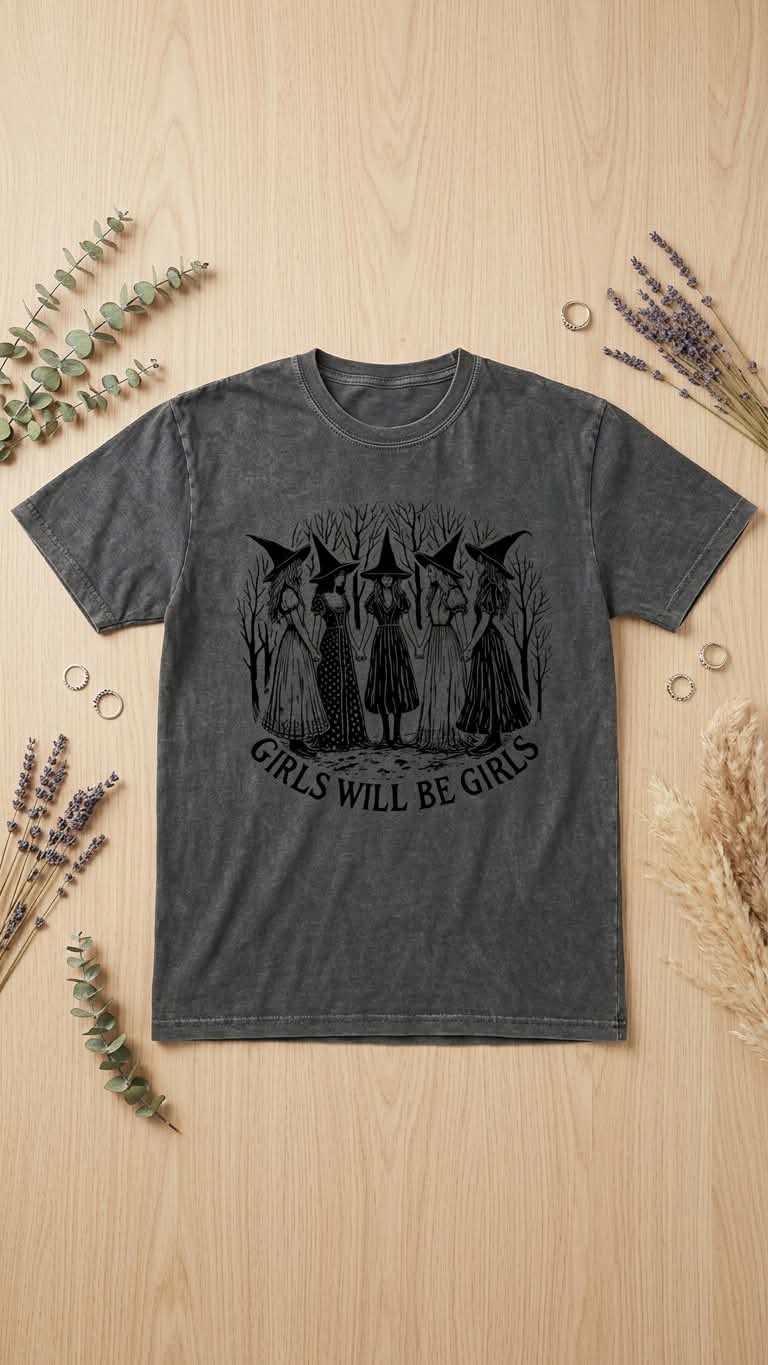 Halloween Witch T-Shirt | Girls Will Be Girls Witchy Vibes Tee